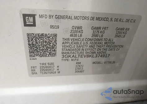 2019 GMC Terrain Sle из США, поврежденный, VIN 3GKALTEV8KL374917